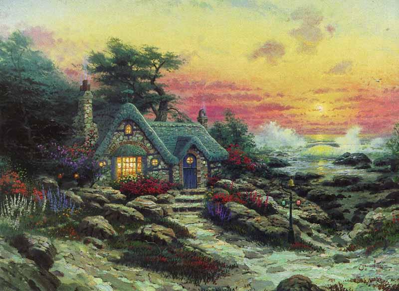 Thomas Kinkade cottage by the sea